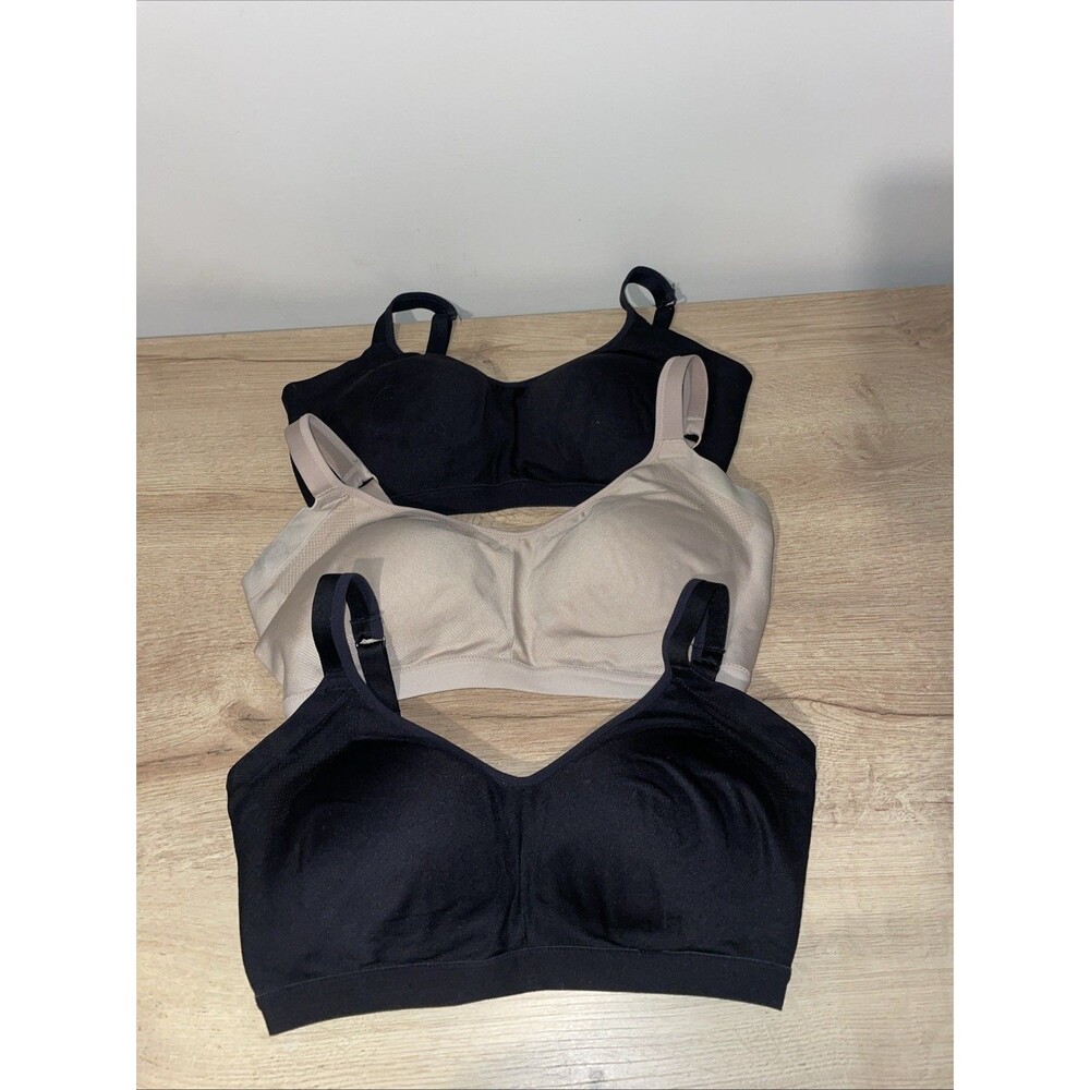 WARNER'S Women's Large Lot of 3 RM3911A Wireless Bra Easy Does It Black And Tan